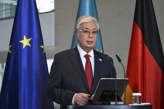 Kazakh President Kassym-Jomart Tokayev in Berlin BERLIN, GERMANY - SEPTEMBER 29: German Chancellor Friedrich Merz (not seen) and Kazakh President Kassym-Jomart Tokayev hold a joint press conference following their meeting at the Chancellery in Berlin, Germany on September 29, 2026. Halil Sagirkaya Anadolu Berlin Germany. Editorial use only. Please get in touch for any other usage.  Copyright: x2026xAnadoluxHalilxSagirkayax