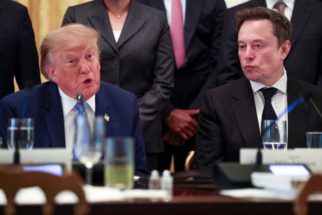 President Donald Trump speaks at a meeting and luncheon on super intelligence in the East Room of the White House alongside Tesla and SpaceX CEO Elon Musk in Washington, DC on Tuesday, Sept. 29, 2026. House Speaker Mike Johnson, R-LA, and other elected Republicans and tech executives also attended.  WASP20260929103 TierneyxL.xCross