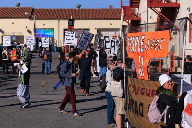 OpenAI DevDay Demonstration in San Francisco SAN FRANCISCO, UNITED STATES - SEPTEMBER 29: Demonstrators gather outside OpenAI DevDay at Fort Mason to call on OpenAI and its CEO Sam Altman to end contracts with the U.S. Military and Immigration and Customs Enforcement, in San Francisco, United States on September 29, 2026. Nikolas Liepins Anadolu San Francisco United States. Editorial use only. Please get in touch for any other usage.  Copyright: x2026xAnadoluxNikolasxLiepinsx