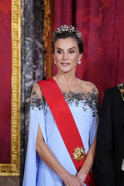 29-09-2026 Gala Queen Letizia and Brigitte Macron pose before the galadinner at the royal palace in Madrid on the 1st day of the 2 day statevisit to Spain. No Spain Â  Copyright: xPPEx