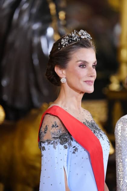 29-09-2026 Gala Queen Letizia and Brigitte Macron pose before the galadinner at the royal palace in Madrid on the 1st day of the 2 day statevisit to Spain. No Spain Â  Copyright: xPPEx