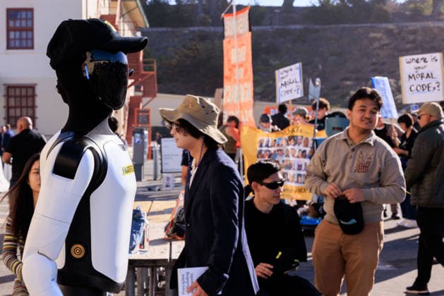 OpenAI DevDay Demonstration in San Francisco SAN FRANCISCO, UNITED STATES - SEPTEMBER 29: Demonstrators gather outside OpenAI DevDay at Fort Mason to call on OpenAI and its CEO Sam Altman to end contracts with the U.S. Military and Immigration and Customs Enforcement, in San Francisco, United States on September 29, 2026. Nikolas Liepins Anadolu San Francisco United States. Editorial use only. Please get in touch for any other usage.  Copyright: x2026xAnadoluxNikolasxLiepinsx