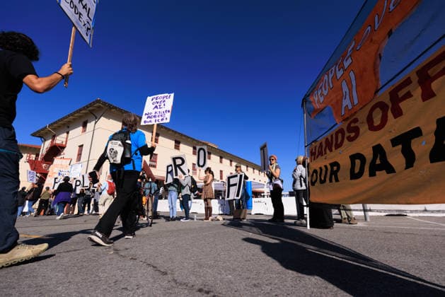 OpenAI DevDay Demonstration in San Francisco SAN FRANCISCO, UNITED STATES - SEPTEMBER 29: Demonstrators gather outside OpenAI DevDay at Fort Mason to call on OpenAI and its CEO Sam Altman to end contracts with the U.S. Military and Immigration and Customs Enforcement, in San Francisco, United States on September 29, 2026. Nikolas Liepins Anadolu San Francisco United States. Editorial use only. Please get in touch for any other usage.  Copyright: x2026xAnadoluxNikolasxLiepinsx