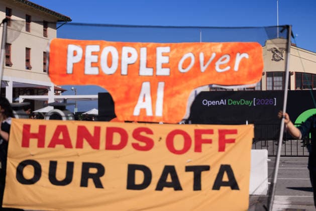 OpenAI DevDay Demonstration in San Francisco SAN FRANCISCO, UNITED STATES - SEPTEMBER 29: Demonstrators gather outside OpenAI DevDay at Fort Mason to call on OpenAI and its CEO Sam Altman to end contracts with the U.S. Military and Immigration and Customs Enforcement, in San Francisco, United States on September 29, 2026. Nikolas Liepins Anadolu San Francisco United States. Editorial use only. Please get in touch for any other usage.  Copyright: x2026xAnadoluxNikolasxLiepinsx