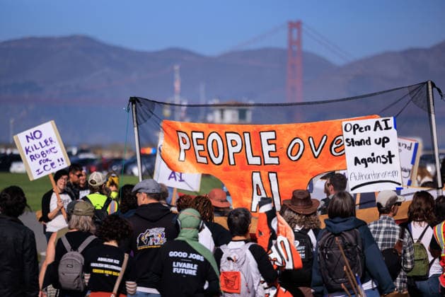 OpenAI DevDay Demonstration in San Francisco SAN FRANCISCO, UNITED STATES - SEPTEMBER 29: Demonstrators gather outside OpenAI DevDay at Fort Mason to call on OpenAI and its CEO Sam Altman to end contracts with the U.S. Military and Immigration and Customs Enforcement, in San Francisco, United States on September 29, 2026. Nikolas Liepins Anadolu San Francisco United States. Editorial use only. Please get in touch for any other usage.  Copyright: x2026xAnadoluxNikolasxLiepinsx