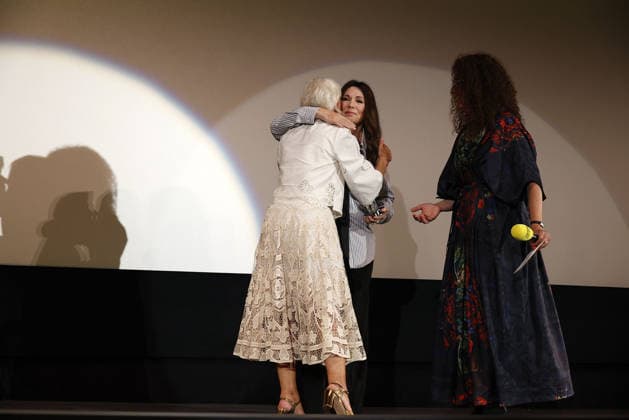 Helen Mirren with Iris Berben and Malika Rabahallah, festival director, at the Douglas Sirk Award ceremony on September 29, 2026, at Cinemaxx as part of the 34th Hamburg Film Festival. Helen Mirren, Iris Berben and Malika Rabahallah, festival CEO, attend the ceremony honoring Helen Mirren with the Douglas Sirk Award at Cinemaxx