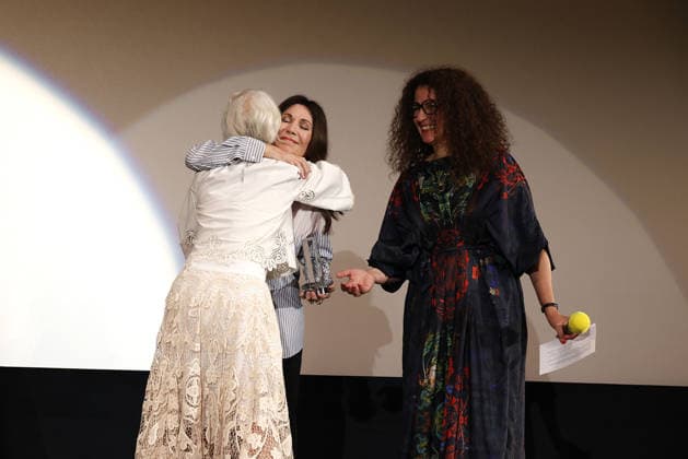Helen Mirren with Iris Berben and Malika Rabahallah, festival director, at the Douglas Sirk Award ceremony on September 29, 2026, at Cinemaxx as part of the 34th Hamburg Film Festival. Helen Mirren, Iris Berben and Malika Rabahallah, festival CEO, attend the ceremony honoring Helen Mirren with the Douglas Sirk Award at Cinemaxx