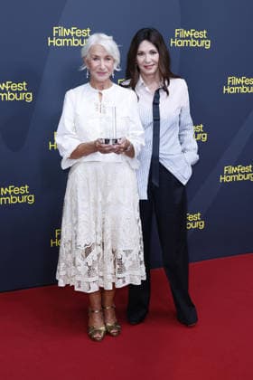 Helen Mirren and German actress Iris Berben attend the Douglas Sirk Award ceremony at Cinemaxx Dammtor on September 29, 2026, in Hamburg, Germany. Helen Mirren receives the Douglas Sirk Award at the 34th Filmfest Hamburg, Germany.