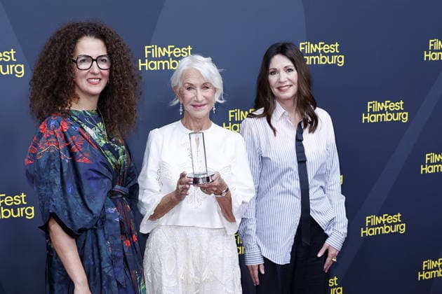 Malika Rabahallah, CEO of the festival, Helen Mirren, and German actress Iris Berben attend the Douglas Sirk Award ceremony at Cinemaxx Dammtor on September 29, 2026, in Hamburg, Germany. Helen Mirren receives the Douglas Sirk Award at the 34th Filmfest Hamburg, Germany.