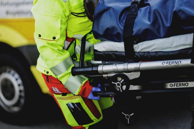A stretcher carrying a patient is being carried, photographed during a simulated emergency medical response as part of a Bundeswehr exercise in Stendal, September 29, 2026, Stendal, Germany Copyright: xFlorianxGaertnerx