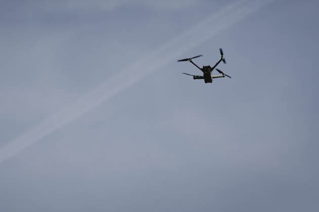 A drone flies against a blue sky, photographed during a Bundeswehr exercise in Stendal on September 29, 2026, Stendal, Germany Copyright: xFlorianxGaertnerx