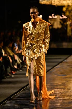 PFW Saint Laurent Runway A model walks the runway at the Saint Laurent show during Paris Fashion Week, in Paris, France on 29 September 2026. Photo by Julien Reynaud APS-Medias ABACAPRESS.COM Paris France  Copyright: xReynaudxJulien APS-Medias ABACAx