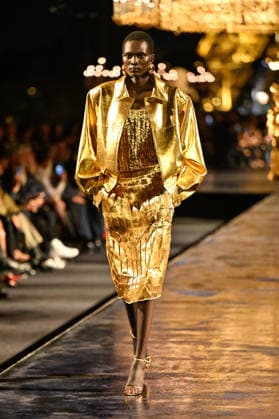 PFW Saint Laurent Runway A model walks the runway at the Saint Laurent show during Paris Fashion Week, in Paris, France on 29 September 2026. Photo by Julien Reynaud APS-Medias ABACAPRESS.COM Paris France  Copyright: xReynaudxJulien APS-Medias ABACAx