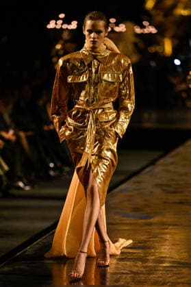 PFW Saint Laurent Runway A model walks the runway at the Saint Laurent show during Paris Fashion Week, in Paris, France on 29 September 2026. Photo by Julien Reynaud APS-Medias ABACAPRESS.COM Paris France  Copyright: xReynaudxJulien APS-Medias ABACAx