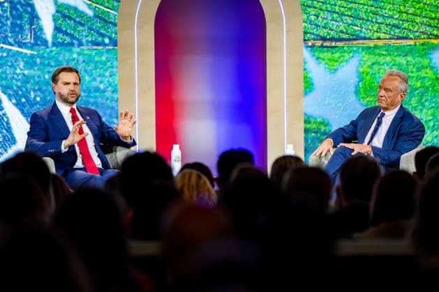 Vice President JD Vance and Secretary of Health and Human Services Robert F. Kennedy, Jr. speak during the 2026 MAHA Summit at the Waldorf Astoria Hotel in Washington, DC on Tuesday, September 29, 2026. Leaders from government, healthcare, science, technology, agriculture, and business gathered to discuss challenges, opportunities, and approaches to improving health across the United States. WAP20260929159 BONNIExCASH
