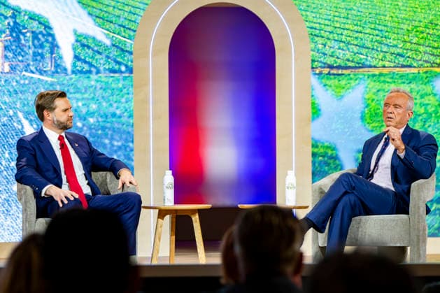 Secretary of Health and Human Services Robert F. Kennedy, Jr. and Vice President JD Vance speak during the 2026 MAHA Summit at the Waldorf Astoria Hotel in Washington, DC on Tuesday, September 29, 2026. Leaders from government, healthcare, science, technology, agriculture, and business gathered to discuss challenges, opportunities, and approaches to improving health across the United States. WAP20260929164 BONNIExCASH