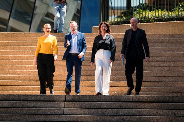 GREENS LEADERSHIP ANNOUNCEMENT, (L-R) Larissa Waters, David Shoebridge, Steph Hodgins-May and Nick McKim arrive for a press conference announcing the new leadership team of the Australian Greens, in Sydney, Wednesday, September 30, 2026. ( NO ARCHIVING SYDNEY NEW SOUTH WALES Australia  Copyright: xGEORGExCHANx 20260930155729161287