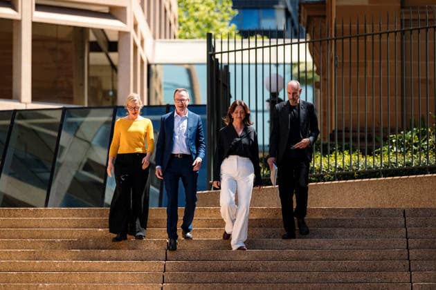 GREENS LEADERSHIP ANNOUNCEMENT, (L-R) Larissa Waters, David Shoebridge, Steph Hodgins-May and Nick McKim arrive for a press conference announcing the new leadership team of the Australian Greens, in Sydney, Wednesday, September 30, 2026. ( NO ARCHIVING SYDNEY NEW SOUTH WALES Australia  Copyright: xGEORGExCHANx 20260930146154103281