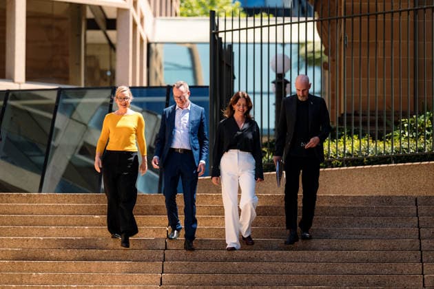 GREENS LEADERSHIP ANNOUNCEMENT, (L-R) Larissa Waters, David Shoebridge, Steph Hodgins-May and Nick McKim arrive for a press conference announcing the new leadership team of the Australian Greens, in Sydney, Wednesday, September 30, 2026. ( NO ARCHIVING SYDNEY NEW SOUTH WALES Australia  Copyright: xGEORGExCHANx 20260930157093262807