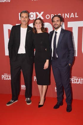 IPA89128192 - Rome, Cinema Adriano: Preview of the HBO TV series Peccato. Pictured: Giulio Somazzi, Emanuela Fanelli, Giulio Vestoso  Copyright: xVincenzoxLandix xVincenzoxLandix IPA89128192