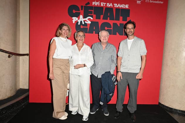 Fifi Et Sa Bande, C’etait Pas Gagne Premiere - Paris Juliette Tresanini, Huguette Lacheau, Gerard Lacheau and Benjamin Garnier attending the premiere of the Canal Plus documentary series ‘Fifi et sa bande, c’etait pas gagne’ about actor Philippe Lacheau, held at Max Linder Panorama cinema, in Paris, France, on September 29th, 2026. Photo by Mireille Ampilhac ABACAPRESS.COM Paris France  Copyright: xAmpilhacxMireille ABACAx