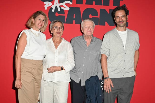 Fifi Et Sa Bande, C’etait Pas Gagne Premiere - Paris Juliette Tresanini, Huguette Lacheau, Gerard Lacheau and Benjamin Garnier attending the premiere of the Canal Plus documentary series ‘Fifi et sa bande, c’etait pas gagne’ about actor Philippe Lacheau, held at Max Linder Panorama cinema, in Paris, France, on September 29th, 2026. Photo by Mireille Ampilhac ABACAPRESS.COM Paris France  Copyright: xAmpilhacxMireille ABACAx