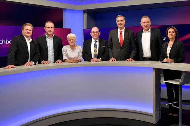 Michael Bröcker, Peter R. Neumann, Ulrike Herrmann, Denis Scheck, Frederik Pleitgen, Jan van Aken, and Sandra Maischberger on the ARD talk show *maischberger* at the studio in Berlin-Adlershof, Berlin, September 29, 2026 Foto:xM.xBehrensx xFuturexImagex maischberger2909_6902