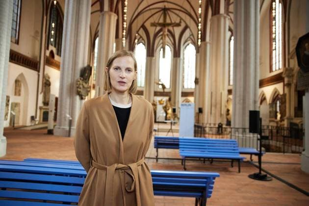 Chorus: A Sound Installation by Annika Kahrs ** FOR EDITORIAL PURPOSES ONLY ** EDITORIAL USE ONLY ** p Artist Annika Kahrs stands in St. Nicholas Church in her installation *Chorus: A Sound Installation by Annika Kahrs*. The sound installation can be heard from October 2 through April 18, 2027, and begins on the hour. Germany, Copyright: JörgxCarstensen doc87torn9nkdd4svfbzo5 ,EDITORIAL USE ONLY Copyright: JörgxCarstensen