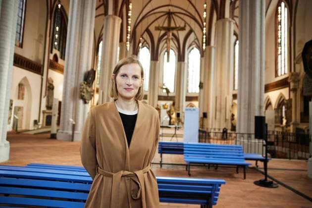 Chorus: A Sound Installation by Annika Kahrs ** FOR EDITORIAL PURPOSES ONLY ** EDITORIAL USE ONLY ** p Artist Annika Kahrs stands in St. Nicholas Church in her installation *Chorus: A Sound Installation by Annika Kahrs*. The sound installation can be heard from October 2 through April 18, 2027, and begins on the hour. Germany, Copyright: JörgxCarstensen doc87torneaeds1f3zrwie1 ,EDITORIAL USE ONLY Copyright: JörgxCarstensen