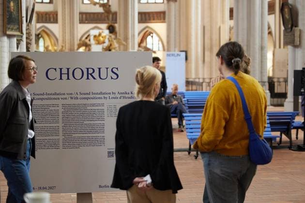 Chorus: A Sound Installation by Annika Kahrs ** FOR EDITORIAL USE ONLY ** EDITORIAL USE ONLY ** Visitors stand and sit in St. Nicholas Church during the sound installation *Chorus*, a sound installation by Annika Kahrs. The sound installation can be heard from October 2 through April 18, 2027, and begins on the hour. Germany, Berli Copyright: JörgxCarstensen doc87tovbztcs238z7rr05 ,EDITORIAL USE ONLY Copyright: JörgxCarstensen