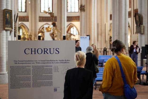 Chorus: A Sound Installation by Annika Kahrs ** FOR EDITORIAL USE ONLY ** EDITORIAL USE ONLY ** Visitors stand and sit in St. Nicholas Church during the sound installation *Chorus*, a sound installation by Annika Kahrs. The sound installation can be heard from October 2 through April 18, 2027, and begins on the hour. Germany, Berli Copyright: JörgxCarstensen doc87tovc0yvxsctrmgqt0 ,EDITORIAL USE ONLY Copyright: JörgxCarstensen