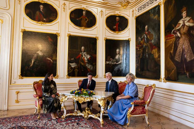Czech President Petr Pavel with his wife Eva Pavlova, right, and Romanian President Nicusor Dan with his partner Mirabela Gradinaru, left, during the private meeting of presidential couples, at the Prague Castle, in Prague, Czech Republic, on September 30, 2026. (CTKxPhoto MichalxKamaryt) CTKPhotoP2026093003682  CTKPhotoP2026093003682
