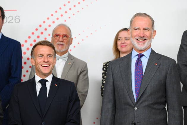 State Visit to Spain of French Presidential Couple - Economic Forum French President Emmanuel Macron and Spanish King Felipe VI during an Economic Forum at Spanish Economy Ministry in Madrid, Spain on September 30 2026. French Presidential couple pays a two-day state visit to Spain. Photo by Eliot Blondet ABACAPRESS.COM Paris France  Copyright: xBlondetxEliot ABACAx