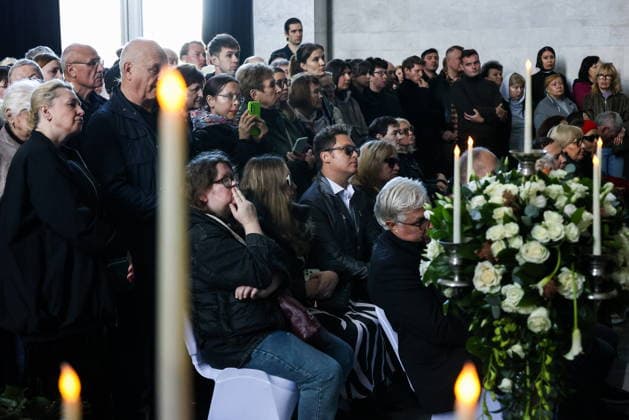 RUSSIA, MOSCOW - SEPTEMBER 30, 2026: Mourners attend a farewell ceremony for music critic Sergei Sosedov at Troyekurovskoye Cemetery. Sosedov died in an accident in the Republic of Sakha (Yakutia) on September 23, at the age of 59. Artyom Geodakyan TASS  98561985