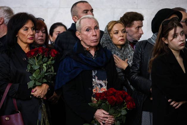 RUSSIA, MOSCOW - SEPTEMBER 30, 2026: Actor Aleksandr Peskov attends a farewell ceremony for music critic Sergei Sosedov at Troyekurovskoye Cemetery. Sosedov died in an accident in the Republic of Sakha (Yakutia) on September 23, at the age of 59. Artyom Geodakyan TASS  98562654