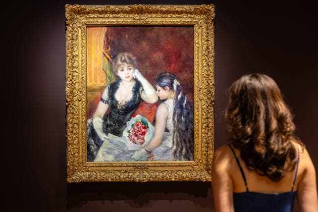 Renoir and Love at the National Gallery, London, UK 30 September 2026 Pierre-Auguste Renoir s A Box at the Theater (At the Concert), 1880, on display at the press preview of Renoir and Love at the National Gallery, London, UK, on 30 September 2026. The work, on loan from the Clark Art Institute, Williamstown, Massachusetts, is among 45 paintings in the most significant exhibition of Renoir s work in the UK for 20 years, on view from 3 October 2026 until 31 January 2027., Credit:PETE SPELLER Avalon  Copyright: xPETExSPELLERx xAvalonx 1139422359