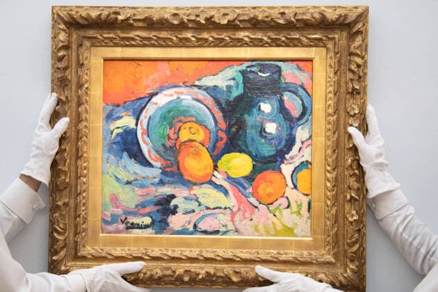 Sotheby s Highlights from the Blaquier-Arrieta Collection Sale at Sotheby s, London Art handlers hold Nature morte a la cruche bleue by Maurice de Vlaminck (est. $2m-$3m USD) as part of Sotheby s Highlights from the Blaquier-Arrieta Collection Sale which is to go on public view from 30th September - 1st October before being travelling to Taipei, Hong Kong and Paris ahead of the sale in New York on 18th November 2026 at Sotheby s, London, England, UK on Wednesday 30 September, 2026., Credit:Justin Ng Avalon UK, England, London, Sotheby s Copyright: xJustinxNgx xAvalonx 1139440722
