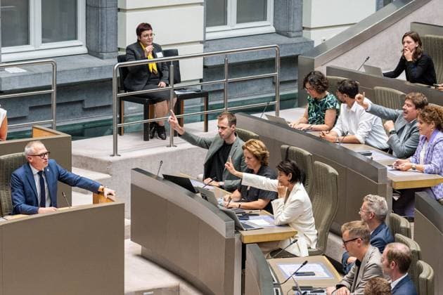 Flemish Minister-President Matthias Diependaele (L) is pictured during a plenary session of the Flemish Parliament to present the Septemberverklaring (September Declaration), Wednesday 30 September 2026, in Brussels. In this traditional speech the Flemish Minister-President presents the Government s policy plans for the year. JONAS ROOSENS  DIRKxWAEM 188339890