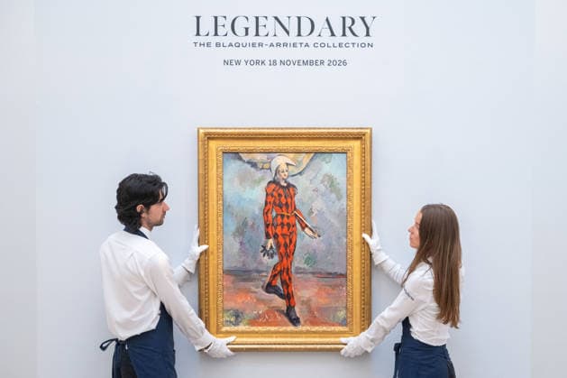 September 30, 2026, London, England, United Kingdom: Sotheby s staff hold Paul Cezanne Arlequin , estimated at around USD 120 million, during a preview of the Blaquier-Arrieta Collection at Sotheby s in London, Britain, September 30, 2026. The collection will be offered at auction in New York in November. London United Kingdom  - ZUMAk172 20260930_zip_k172_002 Copyright: xThomasxKrychx