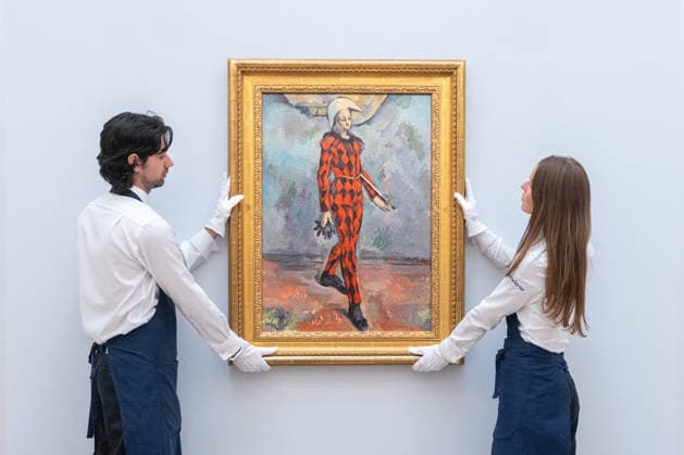 September 30, 2026, London, England, United Kingdom: Sotheby s staff hold Paul Cezanne Arlequin , estimated at around USD 120 million, during a preview of the Blaquier-Arrieta Collection at Sotheby s in London, Britain, September 30, 2026. The collection will be offered at auction in New York in November. London United Kingdom  - ZUMAk172 20260930_zip_k172_006 Copyright: xThomasxKrychx