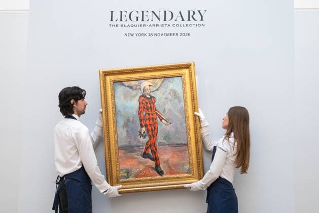 September 30, 2026, London, England, United Kingdom: Sotheby s staff hold Paul Cezanne Arlequin , estimated at around USD 120 million, during a preview of the Blaquier-Arrieta Collection at Sotheby s in London, Britain, September 30, 2026. The collection will be offered at auction in New York in November. London United Kingdom  - ZUMAk172 20260930_zip_k172_015 Copyright: xThomasxKrychx