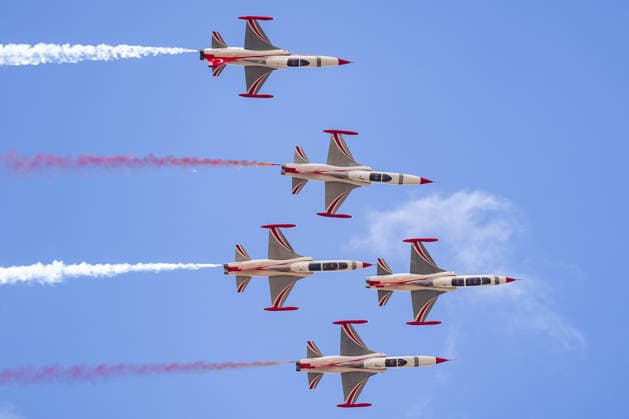 Turkish Stars perform as TEKNOFEST Southeast opens in Sanliurfa SANLIURFA, TURKIYE - SEPTEMBER 30: The Turkish Stars aerobatic team performs a demonstration flight during TEKNOFEST Southeast, world s largest aviation, space, and technology festival at the Sanliurfa GAP Airport for its 15th edition in Sanliurfa, Turkiye on September 30, 2026. Agit Erdi Ulukaya Anadolu Sanliurfa Turkey. Editorial use only. Please get in touch for any other usage.  Copyright: x2026xAnadoluxAgitxErdixUlukayax
