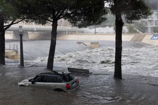 Partially Submerged Car Benjamin ELKAIM MAXPPP Montpellier September 30, 2026 A car is partially submerged in a flooded area near the Lez River, where the waters are very choppy, in Montpellier during the Mediterranean storm on September 30, 2026. Montpellier, France, September 30, 2026—the first heavy rains after summer in the south of France. Montpellier, FRANCE  Copyright: xMAXPPPxBenjaminxELKAIMx ELK202609305209 ELK202609305209