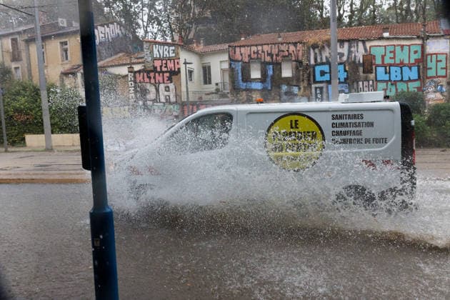 Vehicle on a Flooded Road Benjamin ELKAIM MAXPPP Montpellier September 30, 2026 A utility vehicle drives across a water-covered road in heavy rain in Montpellier during the Cévennes storm on September 30, 2026, sending a large spray of water into the air. Montpellier, France, September 30, 2026—the first heavy rains after summer in southern France. Montpellier, FRANCE  Copyright: xMAXPPPxBenjaminxELKAIMx ELK202609305210 ELK202609305210