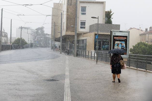 Heavy Rain in Montpellier Benjamin ELKAIM MAXPPP Montpellier September 30, 2026 A person walks under an umbrella in heavy rain in Montpellier during the Mediterranean weather event of September 30, 2026. The tram tracks are covered with water. Montpellier, France, September 30, 2026—the first heavy rains after summer in southern France. Montpellier, FRANCE  Copyright: xMAXPPPxBenjaminxELKAIMx ELK202609305211 ELK202609305211