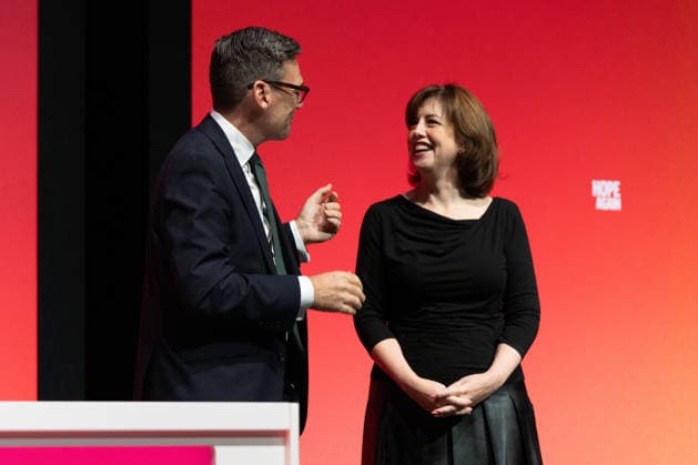 Labour Party Conference in Liverpool Prime Minister Andy Burnham and Education Secretary Lucy Powell on stage at the end of the Labour Party Conference at the ACC Liverpool. Picture date: Wednesday September 30, 2026., Credit:John Johnson Avalon  Copyright: xJohnxJohnsonx xAvalonx 1139473747