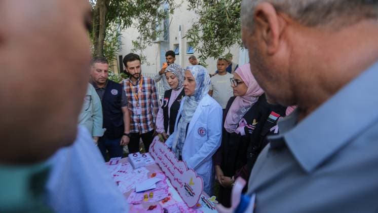 RECORD DATE NOT STATED Pink October Breast Cancer Awareness Campaign Launched at Al-Ahli Arab Hospital in Gaza (INT) Pink October Breast Cancer Awareness Campaign Launched at Al-Ahli Arab Hospital in Gaza. September 30, 2026, Gaza, Palestine: The Pink October breast cancer awareness and screening campaign is launched at Al-Ahli Arab Hospital in Gaza City in partnership with the Egyptian Relief Committee. The campaign aims to raise awareness about breast cancer and promote early detection and screening among women. Credit: Hashem Zimmo TheNews2(Foto: Hashem Zimmo Thenews2 imago images) Pink October Breast Cancer Awareness Campaign Launched at Al-Ahli Arab Hospital in Gaza  Copyright: xHashemxZimmox