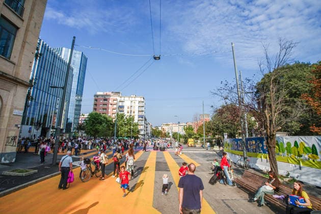 IPA89147139 - MILAN, September 30, 2026 - Inauguration of the new school plaza a pedestrian-friendly space at the corner of Via Gattamealta and Via Faravelli, in front of the Pietro Micca Elementary School.  Copyright: xEmanuelexRobertoxDexCarlix xx IPA89147139