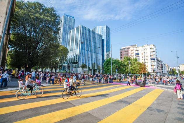 IPA89147144 - MILAN, September 30, 2026 Inauguration of the new school plaza, designed for school traffic and pedestrians, located at the corner of Via Gattamealta and Via Faravelli, in front of the Pietro Micca Elementary School.  Copyright: xEmanuelexRobertoxDexCarlix xx IPA89147144