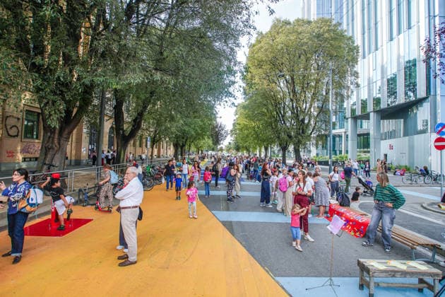 IPA89147146 - MILAN, September 30, 2026 - Inauguration of the new school plaza a pedestrian-friendly space at the corner of Via Gattamealta and Via Faravelli, in front of the Pietro Micca Elementary School.  Copyright: xEmanuelexRobertoxDexCarlix xx IPA89147146